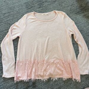 Miami Soft Pink Knit Top Sz M Lace Trim Long Sleeve Valentine’s Day Barbiecore